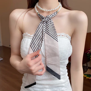 [จูวบิวตี้]ผ้าพันคอสร้อยคอมุกเรียบง่ายและระดับไฮเอนด์โซ่กระดูกไหปลาร้าอารมณ์เครื่องประดับแฟชั่น