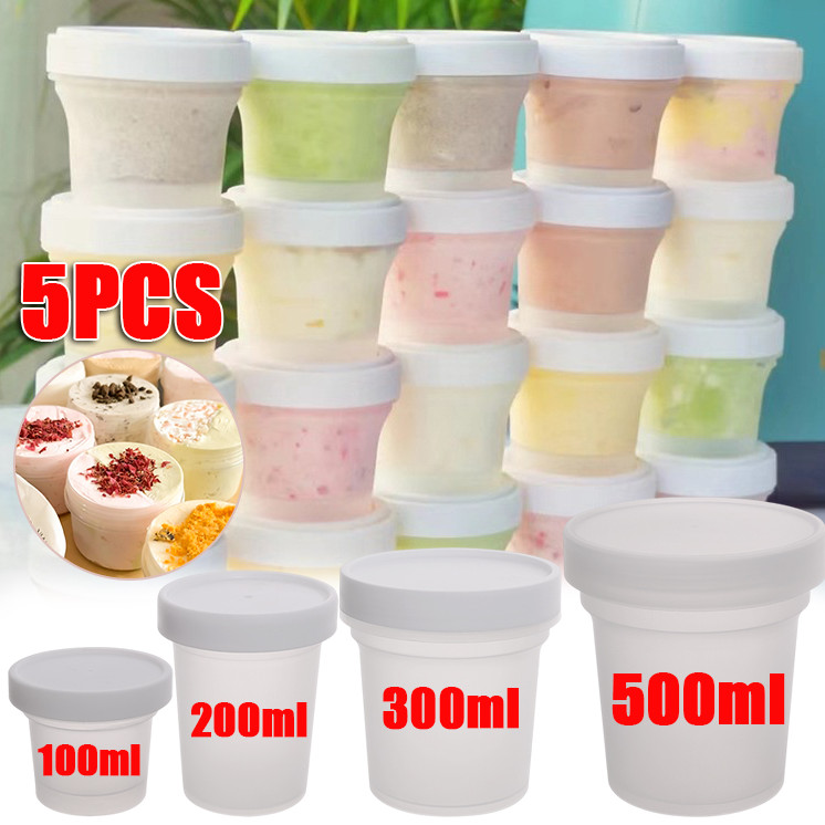 4-ขนาดใส หน้า ภาชนะบรรจุอาหารที่มีฝาปิดสุญญากาศ,100มิลลิลิตร-500มิลลิลิตรวางซ้อนกันได้ครัวจัดสําหรับไอศครีม/โยเกิร์ต/การจัดเก็บสิ่ง