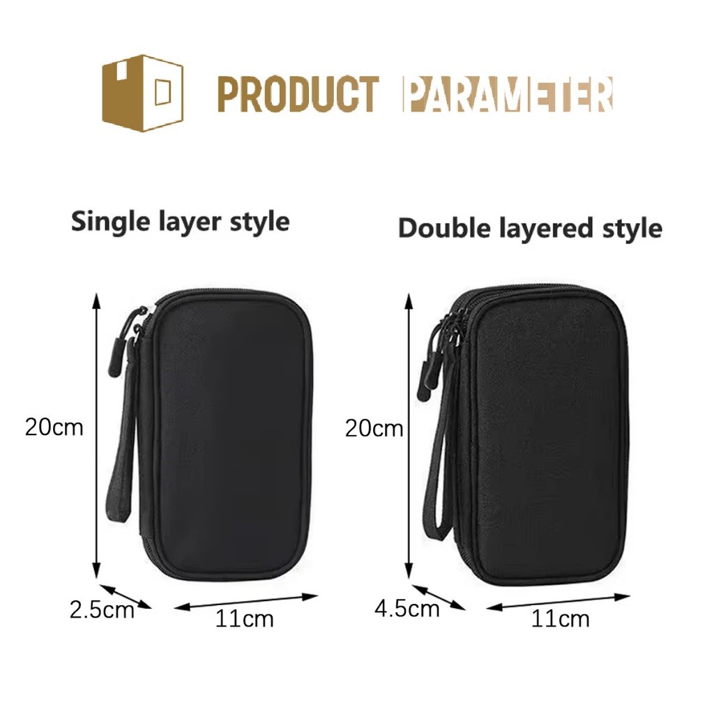 20*11*4.5CM กระเป๋าจัดเก็บสายเคเบิล สายชาร์จ กันน้ำ สองชั้น ถุงจัดเก็บอุปกรณ์ดิจิตอล เก็บหูฟัง