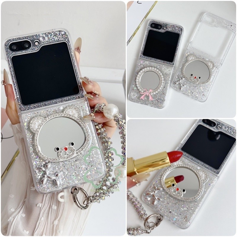 แฟชั่น Bling Glitter Bear Mirror Clear Case สําหรับ