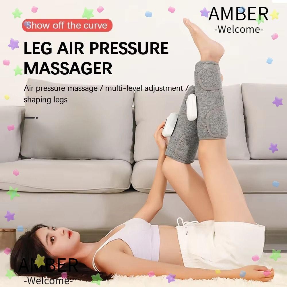 AMBER เครื่องนวดขาไฟฟ้า, ผ้าลินินทนสิ่งสกปรกเครื่องนวดลูกวัวแรงดันอากาศสีเทา 360° ความดันอากาศการไหลเวียนโลหิตบรรเทาปวดนวดกล้ามเนื้อผ่อนคลาย