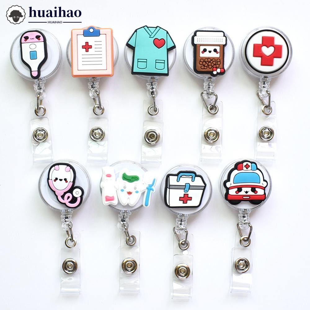 HUAIHAO การ์ตูน Badge Reel Retractable ID Lanyard ชื่อแท็กการ์ด Badge ผู้ถือคลิปหมอพยาบาลอุปกรณ์สําน