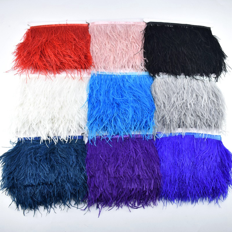 10เมตรที่มีสีสันขนนกกระจอกเทศบนริบบิ้นเทปตกแต่งตัดพู่ขอบสําหรับเสื้อผ้า8-10เซนติเมตรขนนกตัดพู่ฝอยเย็บตัด Flecos เครื่องแต่งกายเสื้อผ้าอุปกรณ์ชุด