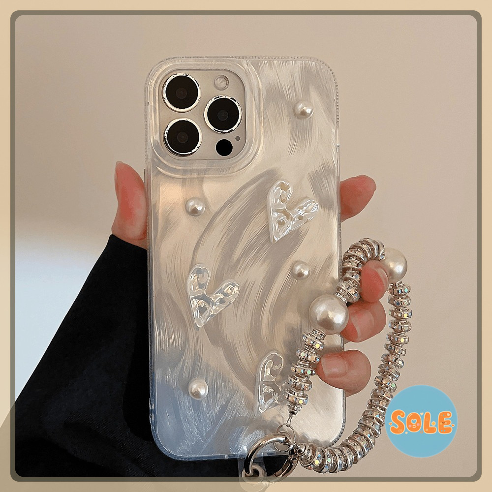 🌺DIY🌺เกาหลี 3D Pearl Heart Hard Shell สําหรับ Iphone 15 14 11 12 13 PRO MAX ปลอกป ้ องกัน