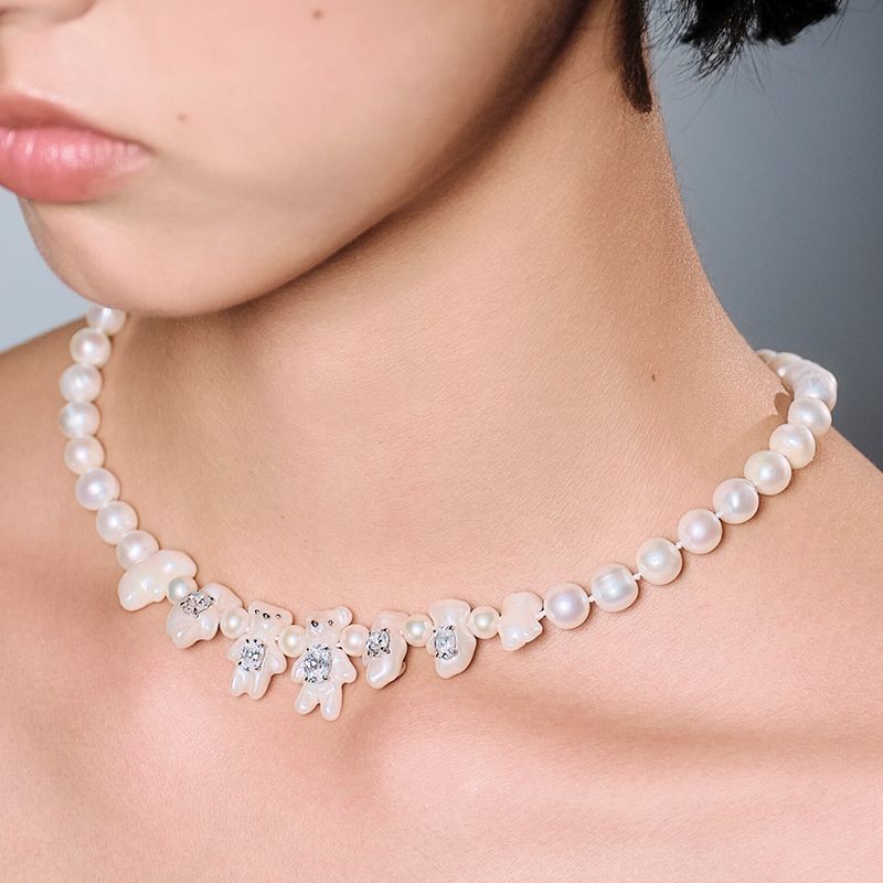 สร้อยคอหมีมินิสีมุก Yvmin สร้อยคอเสื้อกันหนาวของขวัญ