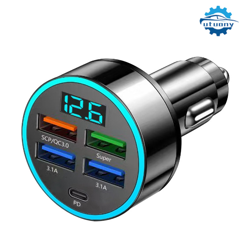 UTUONY ที่ชาร์จแบตในรถ 5-in-1 Super Fast Charger Charger ที่ชาร์จแบตดิจิตอลในรถ UTUONY