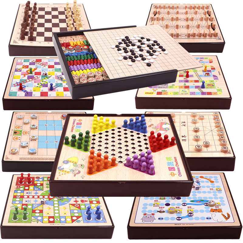 [16.7k รีวิวเชิงบวก] ชุดหมากรุกหลายแบบ Deluxe เช่น Checkers, Flying Chess, Gomoku, ของเล่นการศึกษาสำ