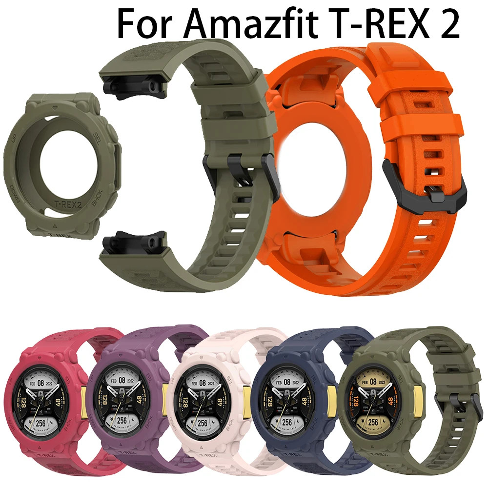 ซิลิโคน WatchStrap สําหรับ Xiaomi Amazfit T-Rex 2 SmartWatch เปลี่ยนสายรัดข้อมือสร้อยข้อมือสําหรับ Amazfit -REX2 สายคล้องคอและกรณี