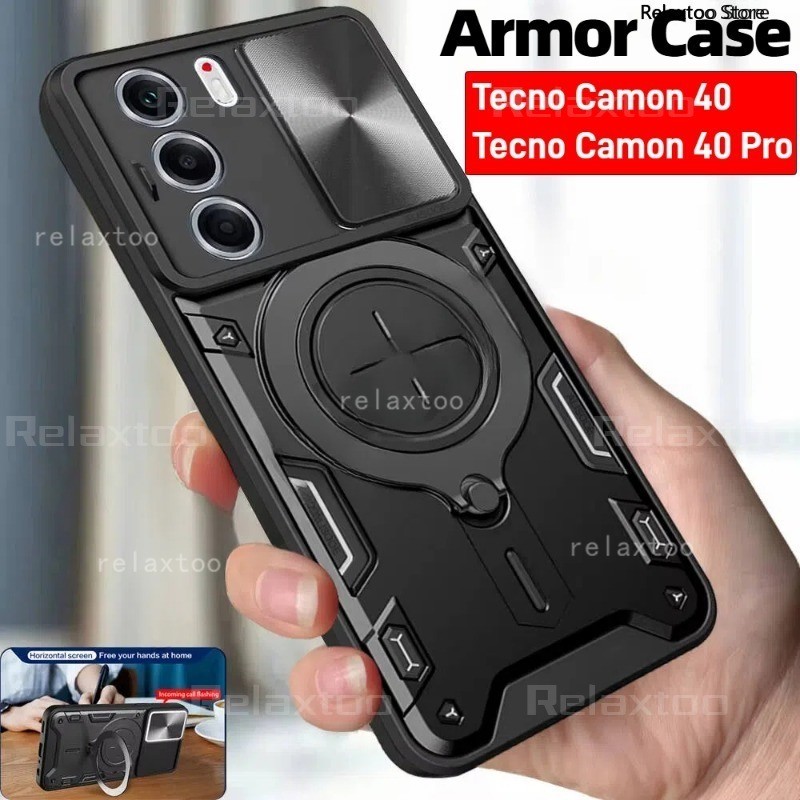Tecno Camon50 Camon40 Pro 2026 Casing For Tecno Camon40 Camon 40 50 Pro Ultra 40pro 50pro 50Ultra Camon40Pro Camon50Pro Camon50Ultra CM6 CM5 CM7 4G 5G Metal Magnetic Ring Holder Shockproof Hard Phone Case Push Camera Lens Protect Back Casing Cover
