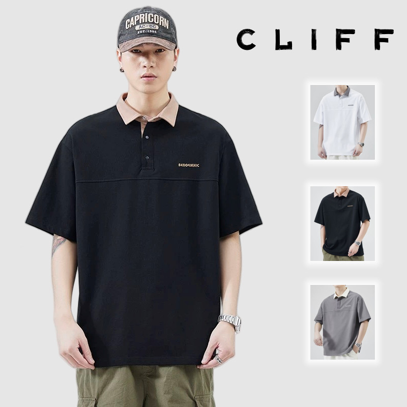 CLIFF เสื้อโปโลผู้ชาย แห้งเร็ว สีล้วน พิมพ์ลายตัวอักษร แฟชั่นแมทช์ง่าย ฤดูร้อนรุ่นใหม่