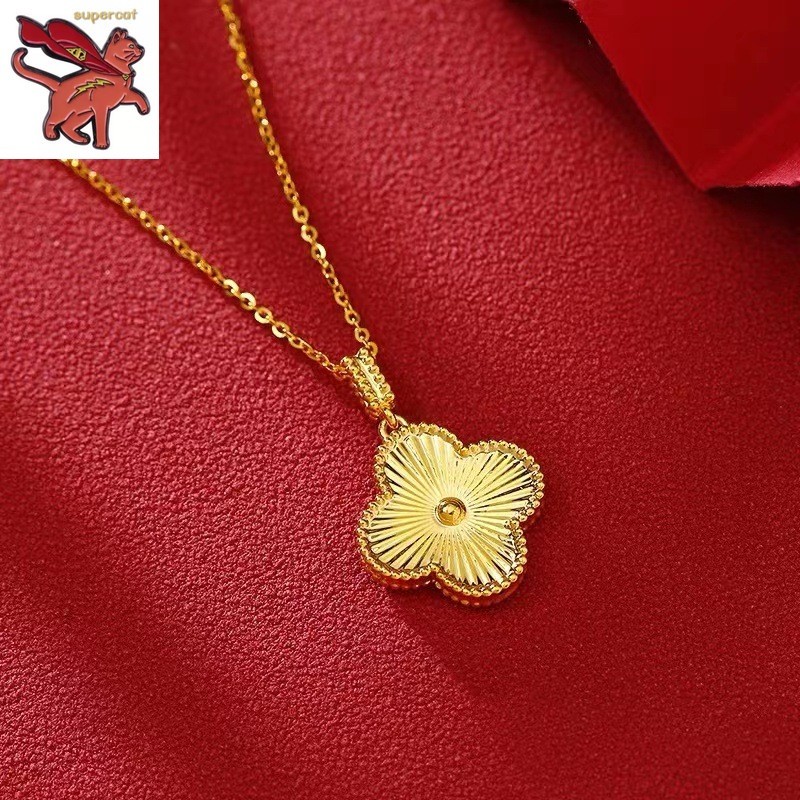 18K Saudi Gold Pawnbroker Lucky Four Leaf Clover จี้ Choker สร้อยคอของขวัญวันวาเลนไทน์สําหรับแฟน