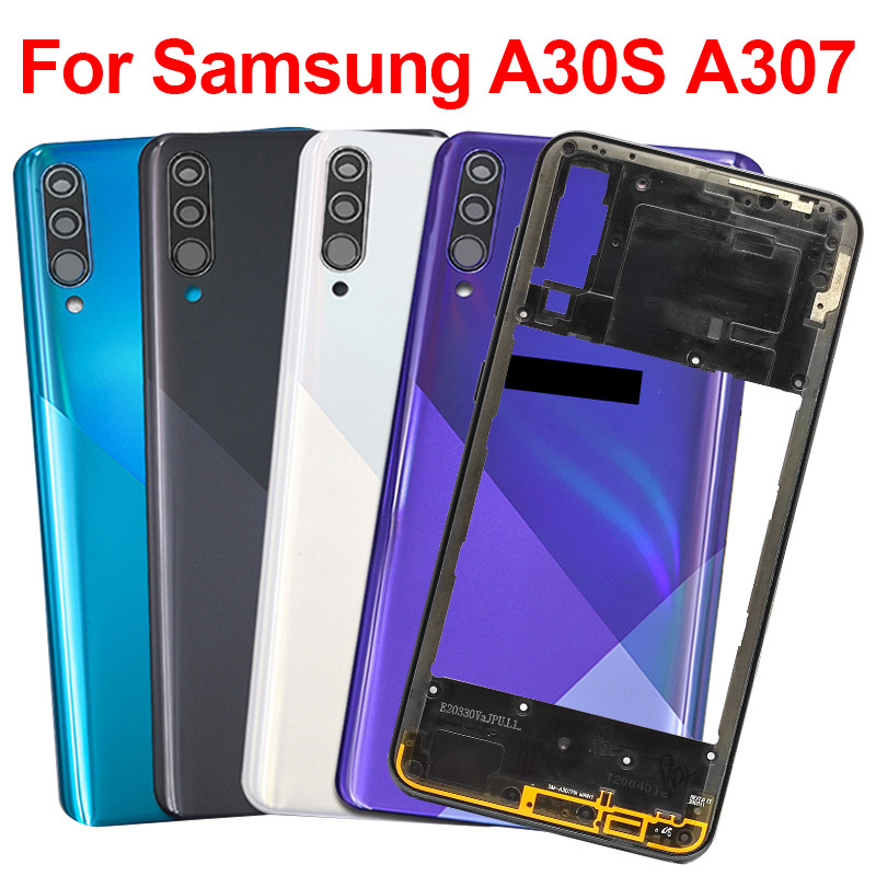 กรอบกลางสําหรับ Samsung Galaxy A30S A307 A307F A307FN A307G กรอบกลางปุ่มด้านข้าง + แบตเตอรี่ฝาหลังด้