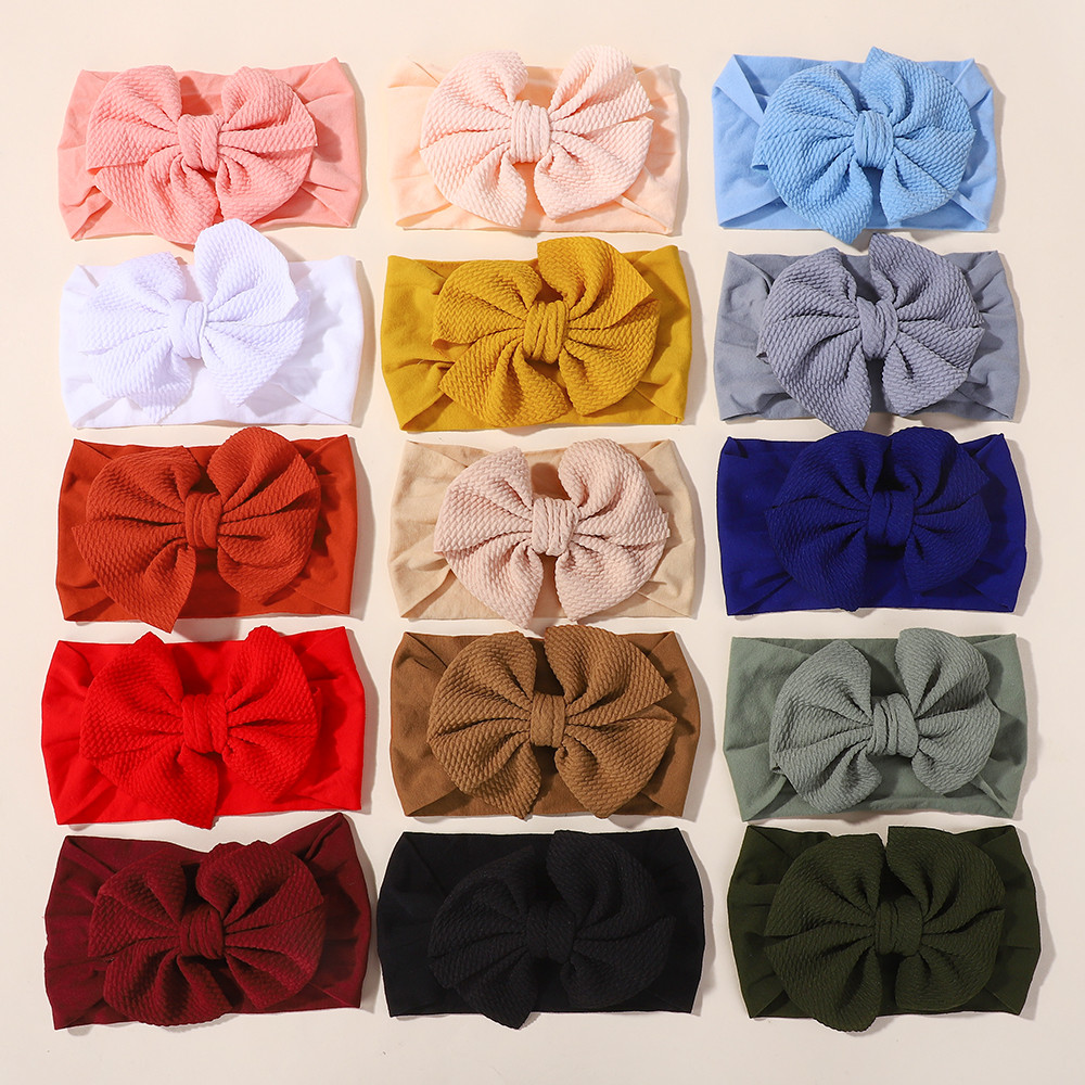10 ชิ้น/เซ็ตเด็กแถบคาดศีรษะยืดหยุ่นน่ารักโบว์ใหญ่กว้างหัวนุ่มทารกแรกเกิดสีทึบ Headscarf Hairband Babe อุปกรณ์เสริมผม
