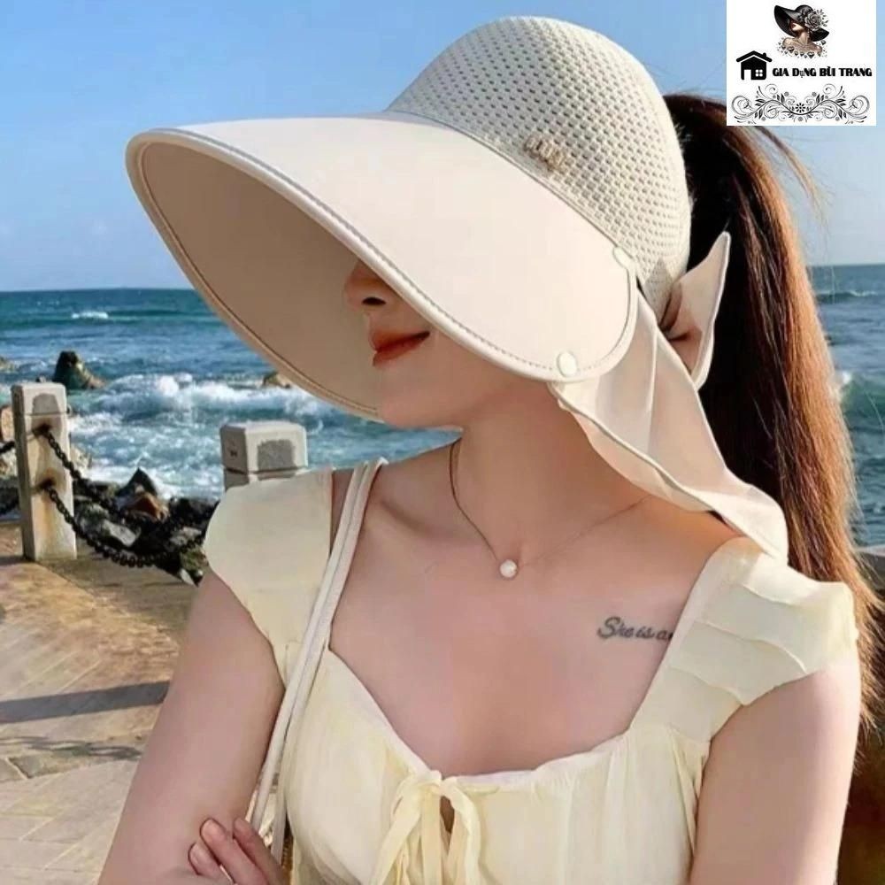 หมวกป้องกันแสงแดดฤดูร้อนปีกกว้างของผู้หญิง (IOI) พร้อมผ้าพันคอคอและไหล่ (T334GDBT)