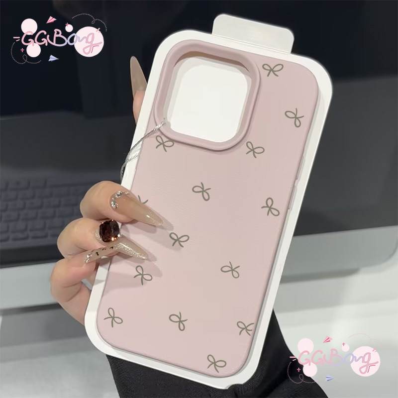 เคสไอโฟน สำหรับ IPhone 16 7Plus 12 11 13 15 14 Pro Max XR XS X 7Plus 8Plus Max ฝาครอบหนังปมโบว์เล็กน่ารักง่ายๆ - รูปที่ 4
