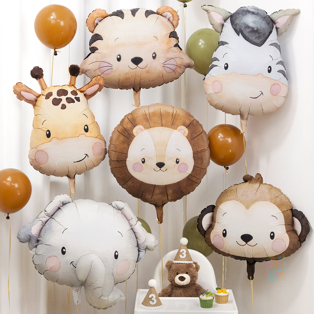 3D ขนาดใหญ่สัตว์ป่าฟอยล์บอลลูนบอลลูนลอย Lion Giraffe Monkey สําหรับ Safari Theme Birthday Party Decor