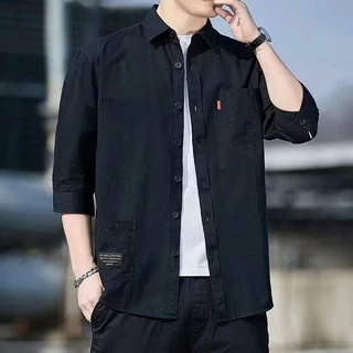 EERSHENSHI ครึ่งแขนเสื้อผู้ชายสไตล์ฮ่องกง Casual All-Matching เสื้อผ้าทํางานผ้าฝ้ายเสื้อหลวม