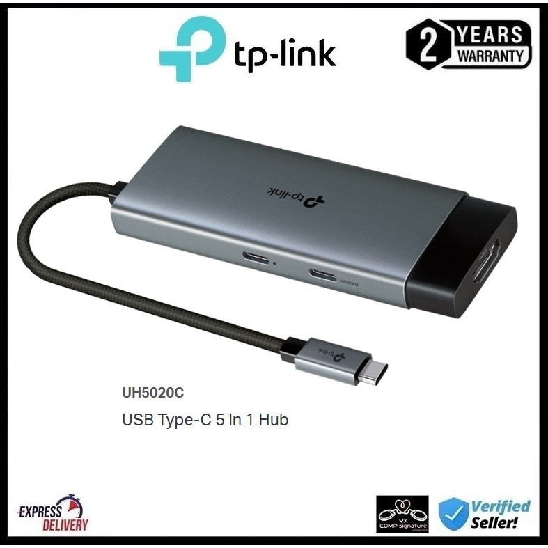 TP-Link UH5020C USB-C Hub 5-in-1 ถึง HDMI 4K @ 60Hz Ethernet PD USB 3.0 พอร์ตอะแดปเตอร์สําหรับเดสก์ท