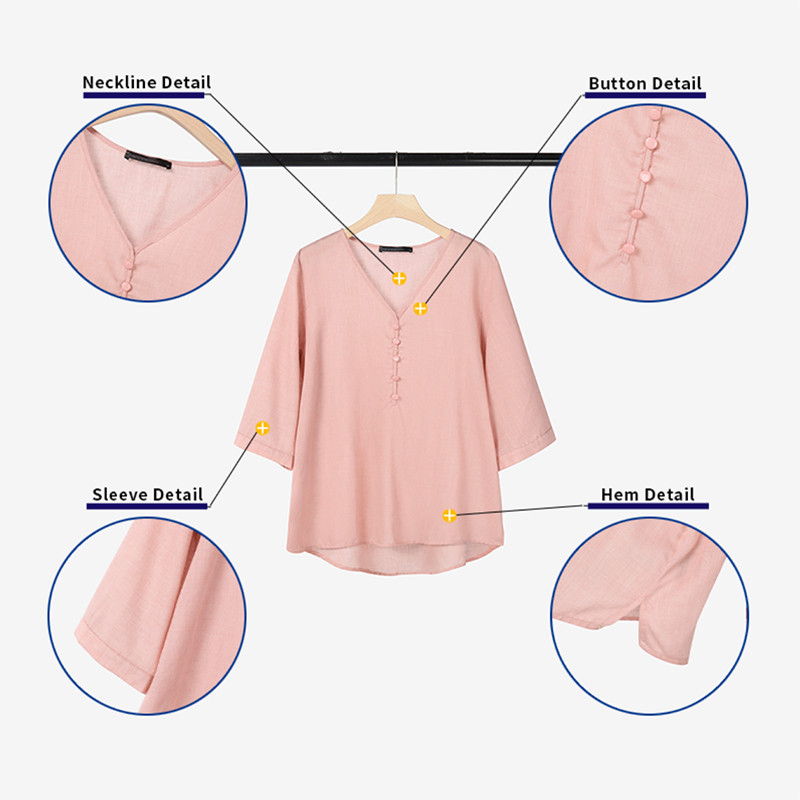 ZANZEA ซานเซีย ผู้หญิงแฟชั่นเกาหลีหลวมครึ่งแขนคอวีสีทึบชายหาด, เสื้อ - รูปที่ 5