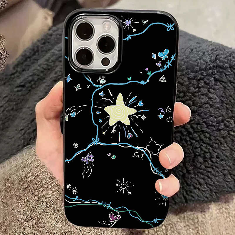 Star Heoni เปลือกนิ่มลูกอมสีดําสําหรับเคส iPhone 16Promax 15 15Promax 14Promax 14plus 13pro 13Promax 11 11pro 12Promax 12mini XR 7p 8Plus