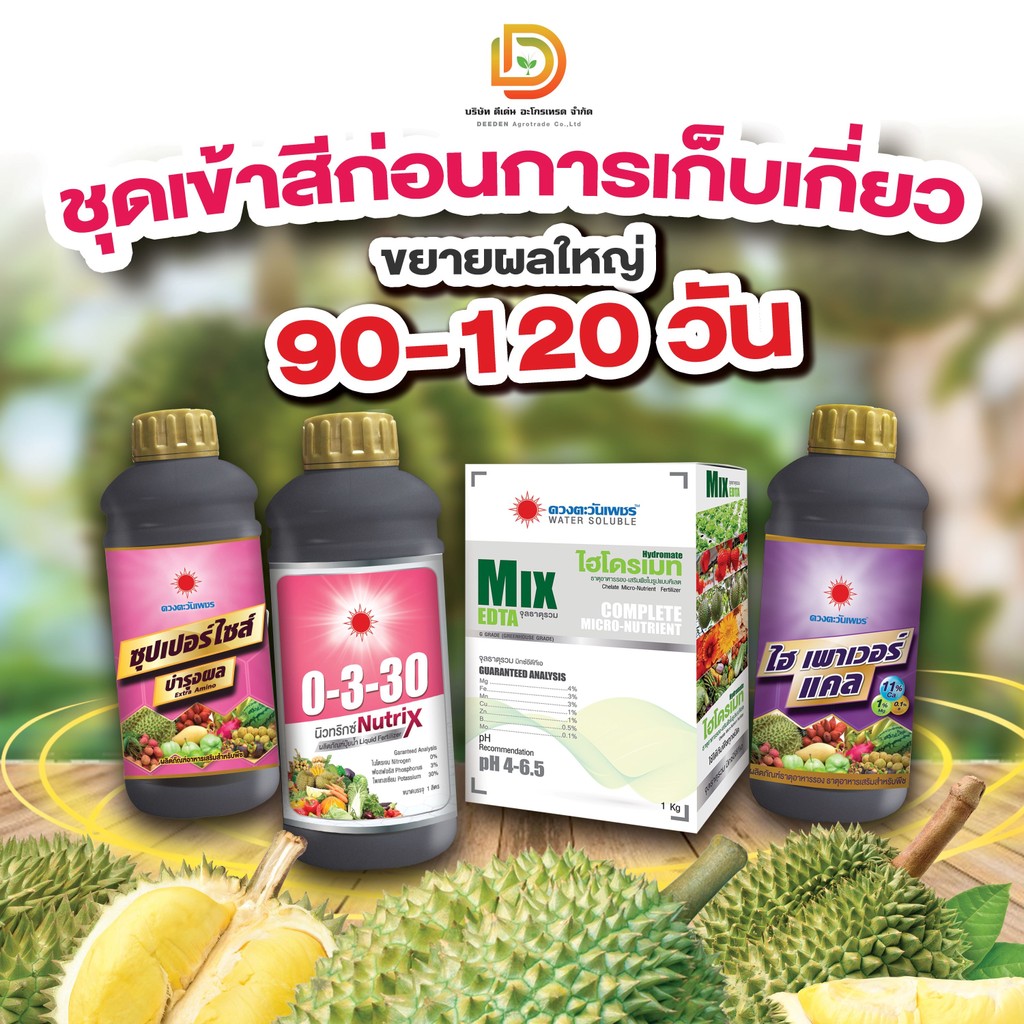 #ชุดเข้าสี เพิ่มความหวาน ช่วง 90-120 วัน( ซุปเปอร์ไซด์ +ไฮพาวเวอร์เเคล+0-3-30 +MIX-EDTA ) #ดวงตะวันเพชร #ดีเด่นอะโกรเทรด