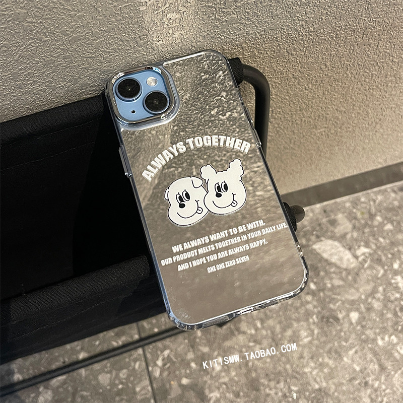 Huiwanju กระจกเงินลูกสุนัขภาษาอังกฤษสําหรับ iPhone16 เคสโทรศัพท์มือถือ Apple 13 14 15proMax เคสป้องกัน 15 ความรู้สึกขั้นสูง ins ลม niche