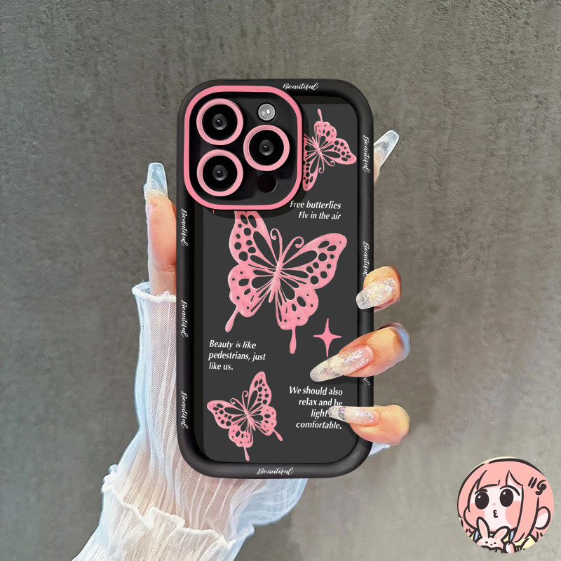 เคสลายผีเสื้อแสนโรแมนติกสีชมพู เข้ากันได้กับ เคสโทรศัพท์ 16 12 15 13 14 11 Pro Max 16 6 8 7 6s Plus XR X XS Max SE 2020