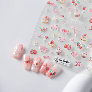 [Meow.sensei] magico Moji Tietsu Cartoon Relief Finger Sticker Pro Frosted Thin Shore Sticker TS-3814 Strawberry Mousse