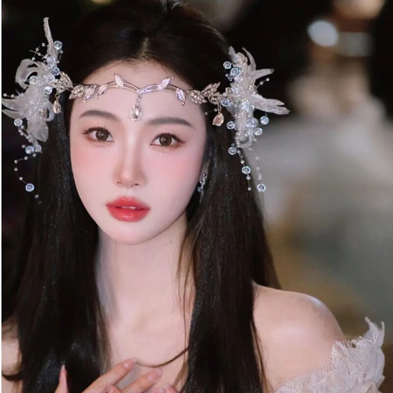 ใหม่ญี่ปุ่นและเกาหลีคริสตัลเทียมลูกปัดใบไม้คู่กิ๊บชุดเครื่องประดับผมชุดเจ้าสาวสไตล์ผ้าไหมกิ๊บติดผม