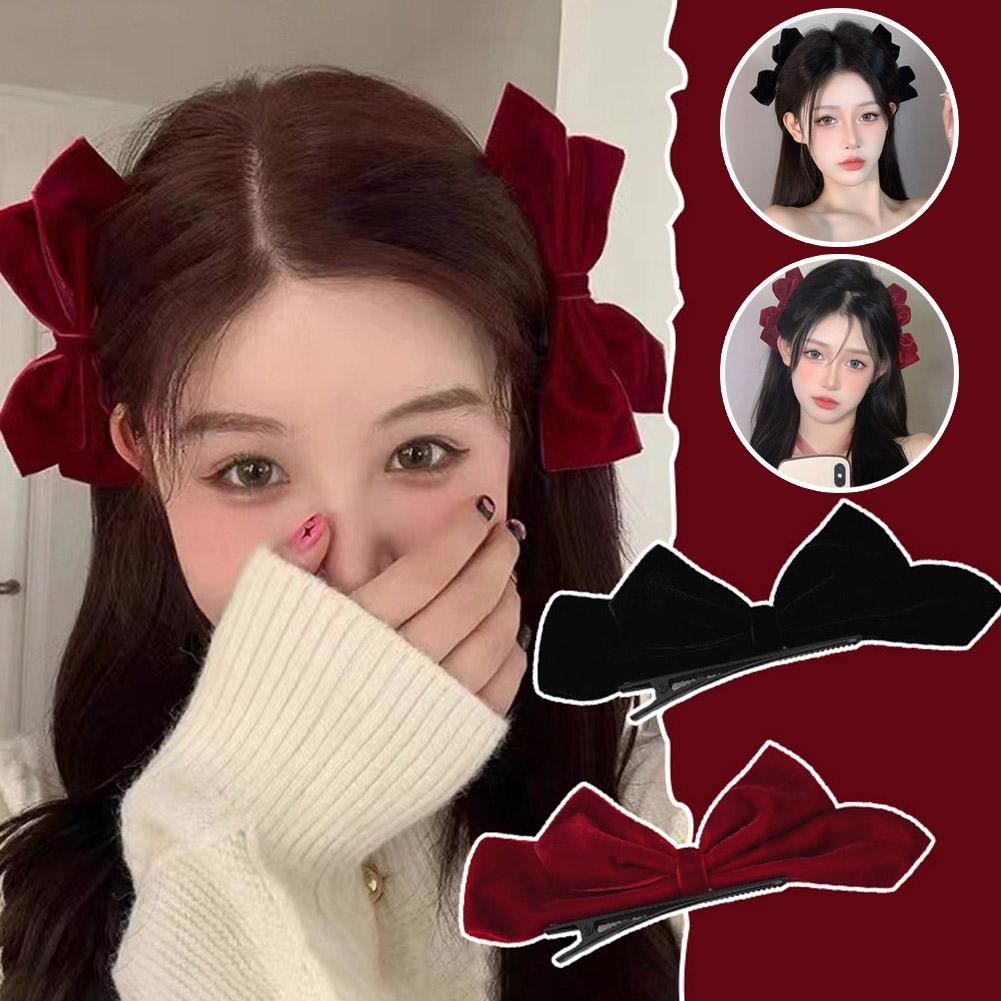 กํามะหยี่สีดําโบว์กิ๊บหญิงกลับหัวเจ้าหญิงอุปกรณ์เสริม Bangs คู่ One-line Hair Of T7A8