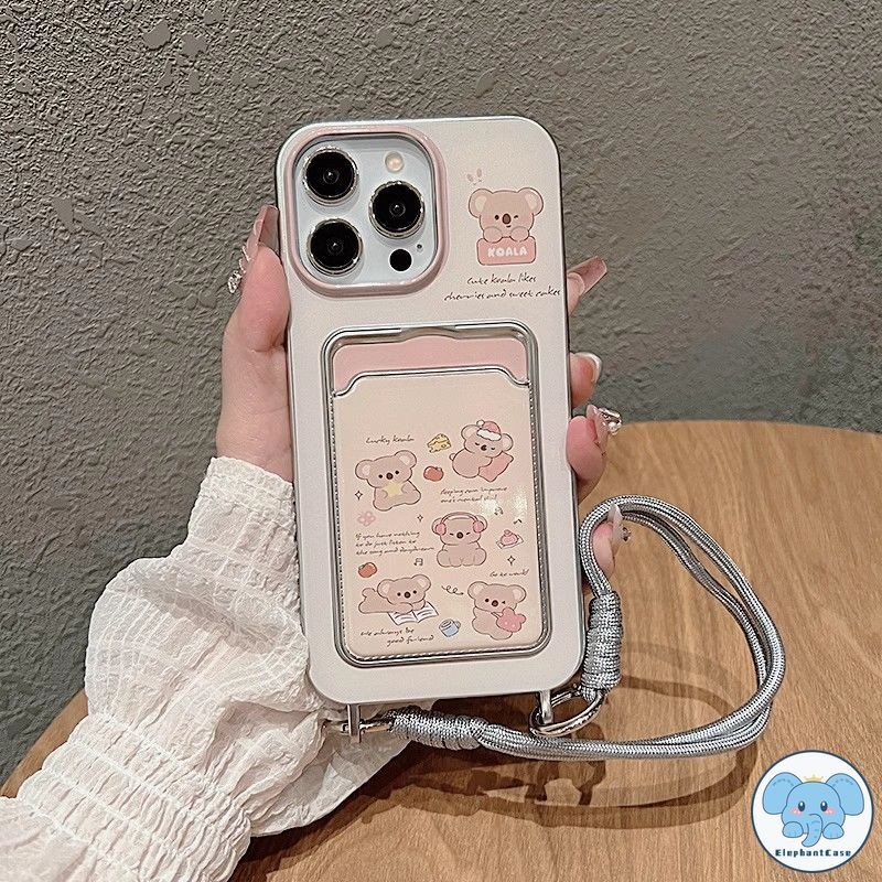 ตุ๊กตาหมีน่ารักเข้ากันได้เคสไอโฟน 16 11 13 XR 15 14 12 Pro Max 7 8Plus X XS Max SE 2020 ดาวน้อยเชือกกระเป๋าสตางค์บัตรเคส