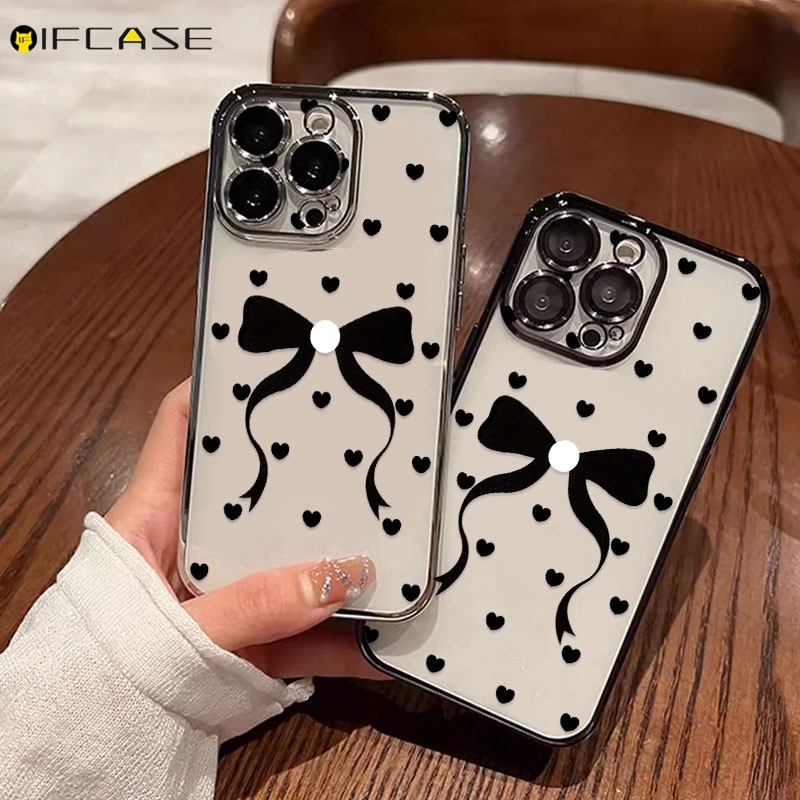 สําหรับvivo V25 V23 V20 SE Pro V25e V23e V21 V21s V21e V19 V17 Neo V15 V11iเคสโทรศัพท์สีดําBowknot Bow Tie Love Lovingหัวใจชุบโปร่งใสนุ่มปลอกกรณีปกหลังกรณี