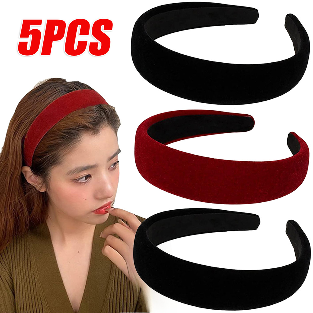 1/3/5 ชิ้นกํามะหยี่กว้าง Brim Hair Hoop / Elegant ฟองน้ํากว้างขอบ Headpiece / แฟชั่นผู้หญิงผม