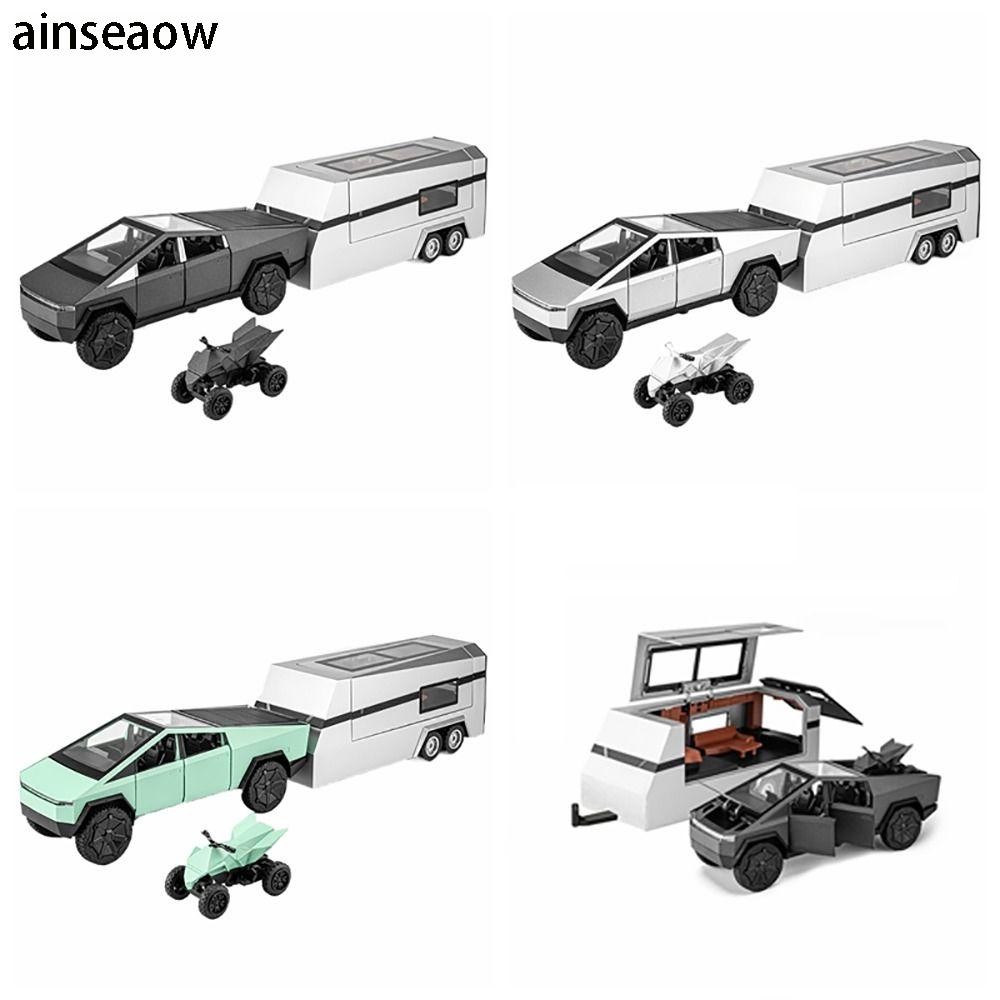 ของเล่น ainseaw Cybertruck รถกระบะโลหะผสม 1/32 พร้อมรถจักรยานยนต์ RV มีเสียง/แสง/ดึงกลับโลหะหล่อรุ่นรถพ่วงตกแต่งโต๊ะ
