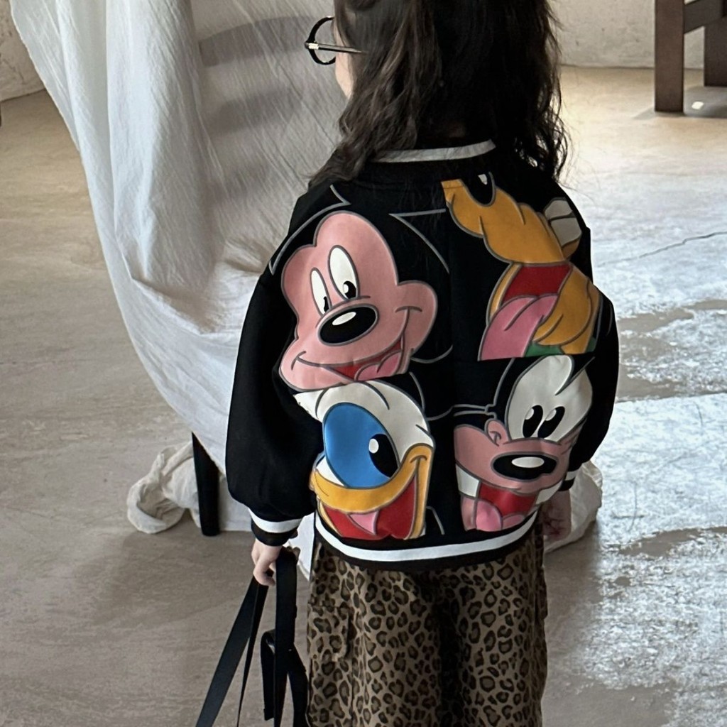 Pdd// [Shop Hot Sale] Girls Suit 2024 ฤดูใบไม้ร่วงสไตล์ใหม่แฟชั่น All-Match พิมพ์การ์ตูนชุดเบสบอล To