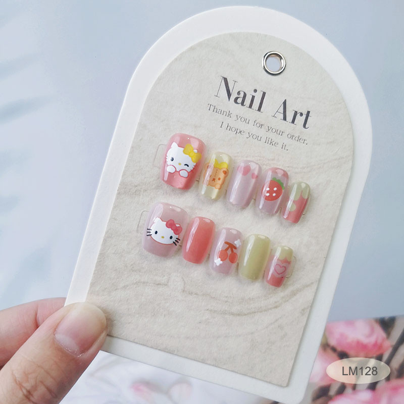 10ชิ้นแมวตาที่ทําด้วยมือกดบนเล็บเงาเล็บปลอมที่มีวุ้นสติกเกอร์ อืม128