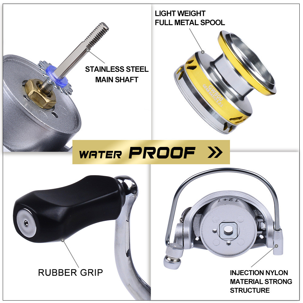 Proberos Ultralight ตกปลา Reel 800 โลหะ Spool Spinning Reel น้ําเค็ม 5.2:1 Gear Ratio 8 กก.ลากสูงสุด 12 + 1BB อุปกรณ์ตกปลากลางแจ้ง - รูปที่ 6