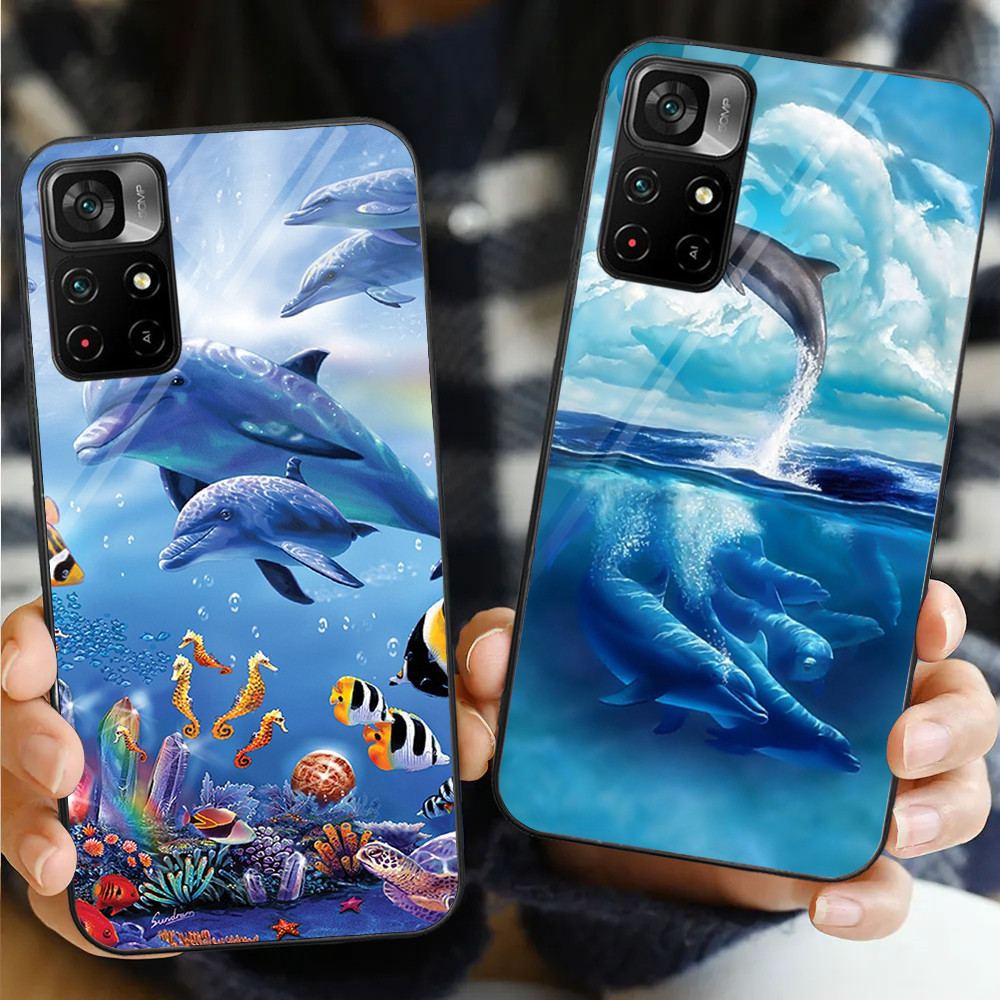 Ocean Dolphin Dance และกระโดดแก้วเคสโทรศัพท์สําหรับ Xiaomi POCO F3 F4 F5 M3 M4 M5 M6 4G X3 X4 GT NFC