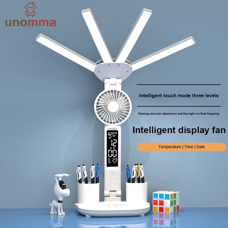 🎈โคมไฟตั้งโต๊ะ LED เสียบปลั๊กพร้อมพัดลม เหมาะสำหรับการอ่านหนังสือ unomma