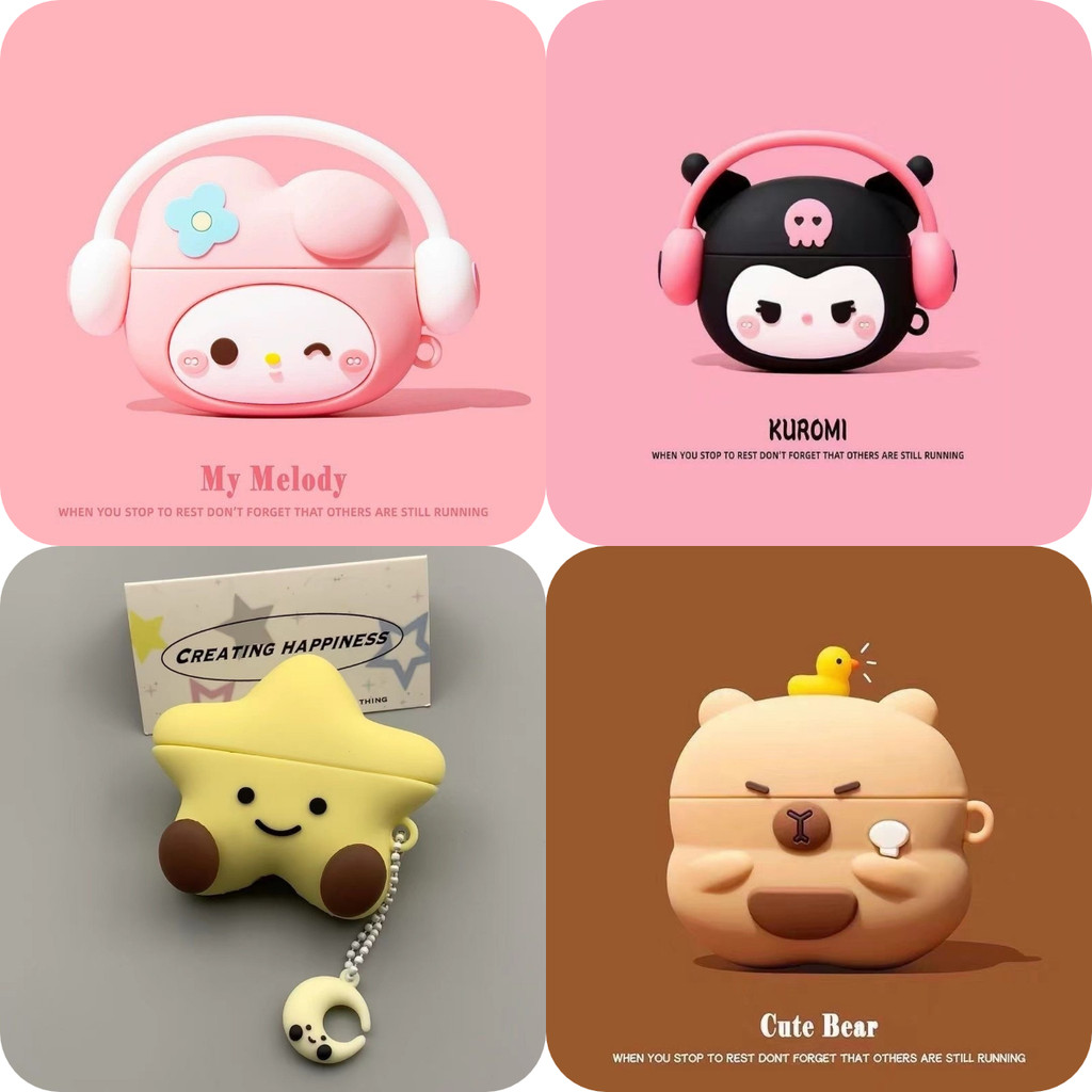 สําหรับ แอร์พอด ใช้ได้กับ: Airpods 4 3 2 1 Pro Pro 2 เคส Case มือโปร มือโปร 2 เคสหูฟัง ลายดาวหมีสีน้ําตาลน่ารัก