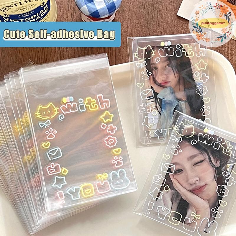 Pufanggreat 50 ชิ้นโปร่งใสน่ารัก Graffiti ลูกแมว Self-กาว Opp กระเป๋า Kpop Idol Photo การ์ดป้องกันกระเป๋า Photocard การ์ดแขน TH