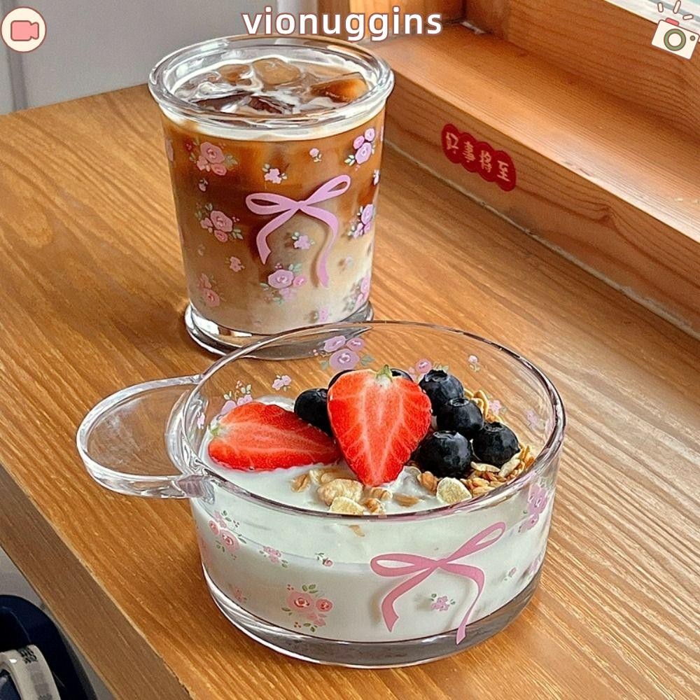 Vionuggins ถ้วยแก้ว,โบว์ปมดอกไม้แก้วกาแฟเย็น,DIY Fragmented Coffee Drinkware สําหรับฤดูร้อน