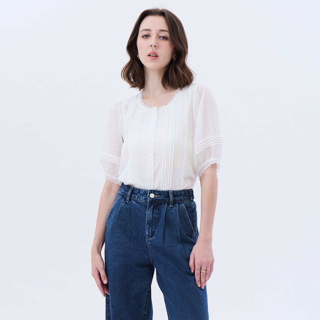 EP เสื้อเบลาส์จากผ้าออร์แกนซ่า ผู้หญิง สีออฟไวท์ I Organza Blouse I 04998