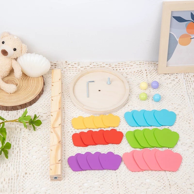 Ohiona.  ของเล่นดนตรีลูกบอลไม้ บล็อกตัวต่อไม้ รูปกลีบดอกไม้ สีรุ้ง ของเล่นเสริมการเรียนรู้เด็ก
