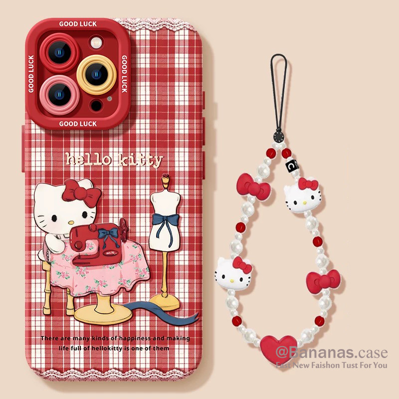 Iphone 16 15 14 13 12 11 Pro Max X Xr Xs Max 7 8 Plus SE2020 เคสโทรศัพท์การ์ตูนน่ารักตาราง KT Cat + Lanyard คู่นุ่มปกหลัง