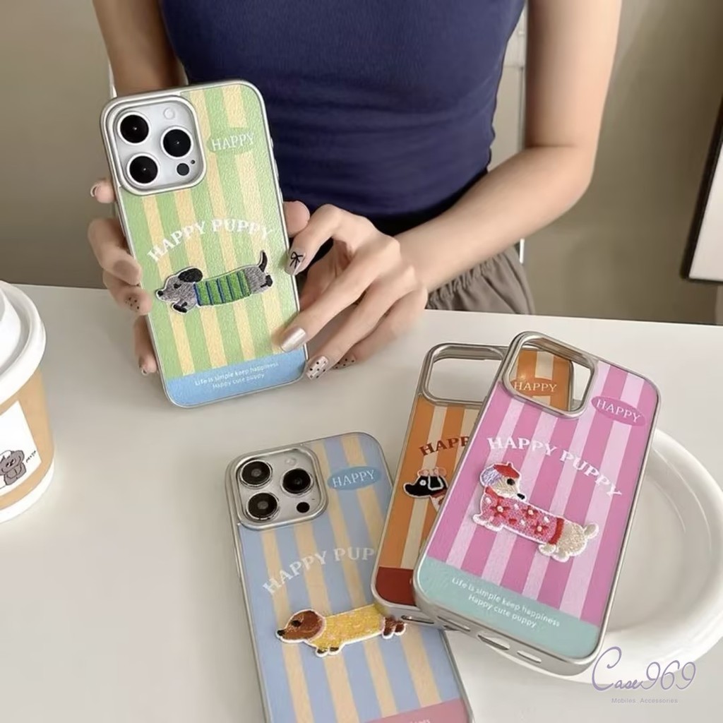 เคสไอโฟน น่ารัก สุนัขดัชชุนด์ สำหรับ IPhone 15 11 16 14 13 12 Pro Max 7Plus X XR 8Plus XS Max 7 16 Plus SE กรอบโลหะ เคส