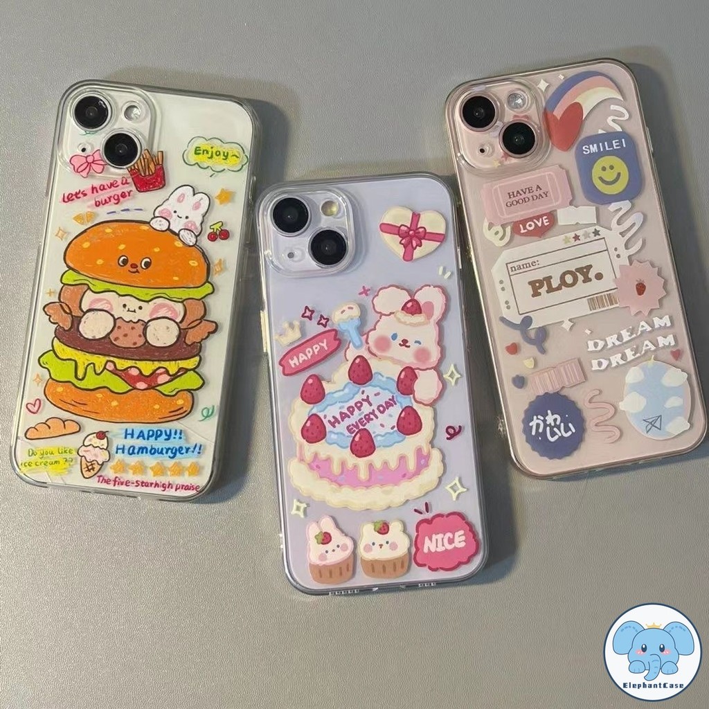 กระต่ายน่ารักเค้กฮัมเบอร์เกอร์เคสRedmi 13C 12C 9C 12 10C A1 9T 9A 10 9 Note13 12 9 8 10 11 Pro Max Poco C65 C55 M3 X5 X6