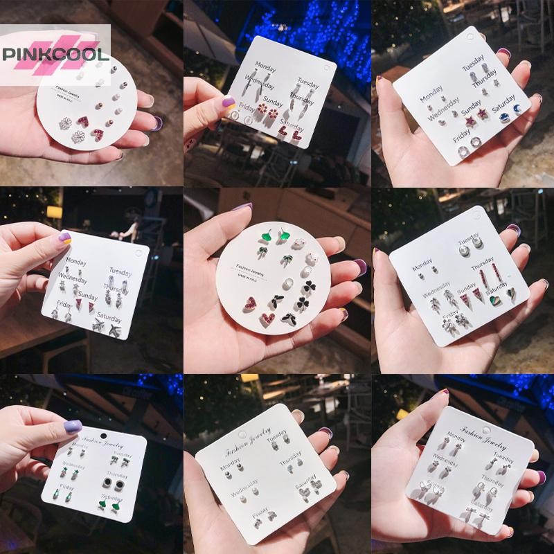PINKCOOL 1 ชุดหัวใจที่ละเอียดอ่อนผีเสื้อ Peart Stud ต่างหูผู้หญิงเรขาคณิตต่างหูเครื่องประดับของขวัญ HOT