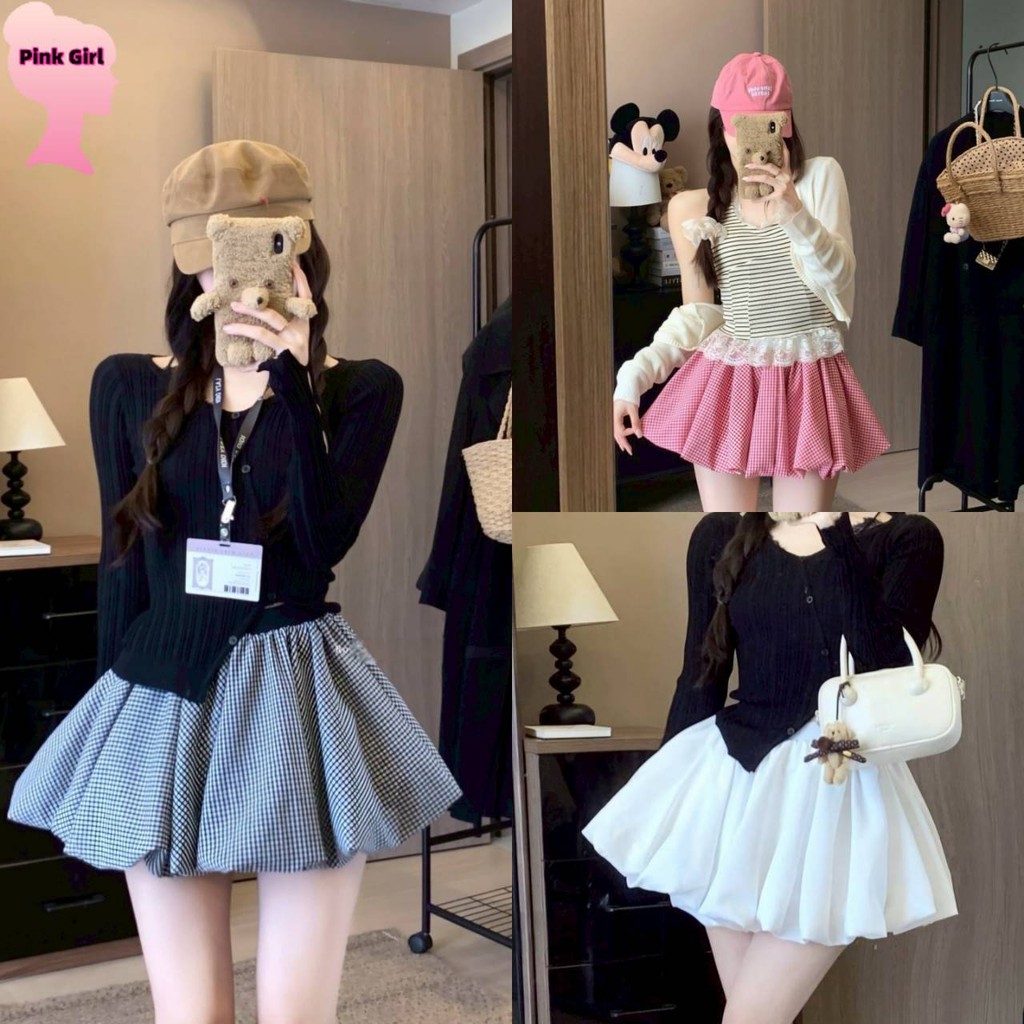 💋Pink girl💋​พร้อมส่ง กระโปรง เอวสม็อค สีพื้น ทรงพองๆเจ้าหญิงมาก' 8K125-2