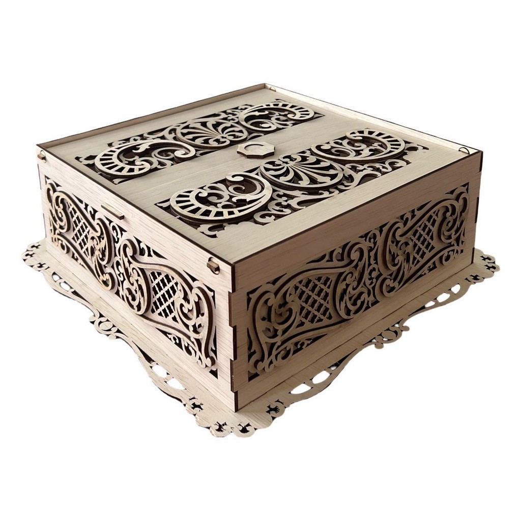Ornate Laser-Cut Square Wooden Box 22x22x8cm HL ทําให้ของขวัญหรูหรา FB25-19